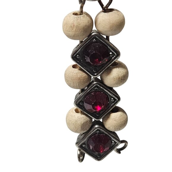 Boho Handcrafted Wooden Bead Red Gemstone Dangle Earrings Statement Jewelry - Picture 2 of 4